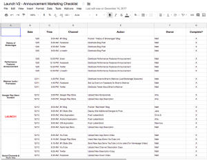 Screenshot of Excel sheet of a marketing calendar