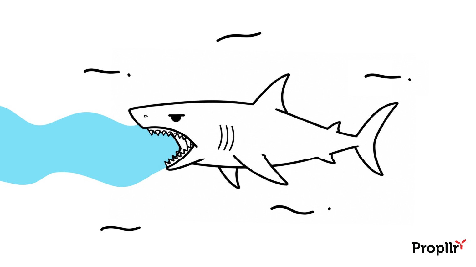 Illustration of a shark with an open mouth and a blue current of water disappearing into it
