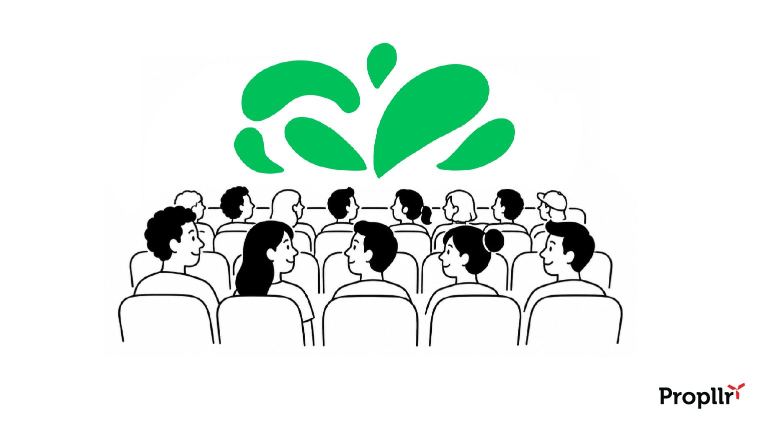 Illustration of a theater audience looking at green designs