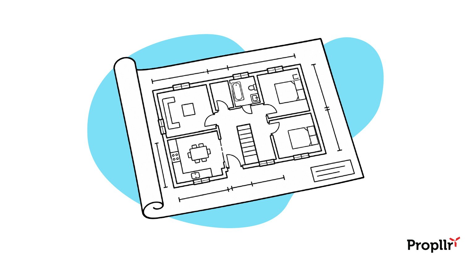 Illustration of a floor plan or blueprint for a home