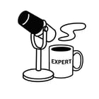 Illustration of the concept of authority for hard tech companies: a podcasting microphone next to a coffee mug that says "Expert"