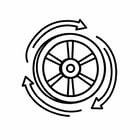 An icon illustrating the concept of "momentum" for hardtech startups: a wheel with arrows around it suggesting motion