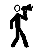 Cartoon picture of a person speaking into a megaphone.